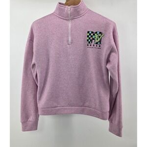 MTV Womens Medium Pink Quarter Zip Pullover‎ Mock Neck Logo 80s 90s Retro Y2K